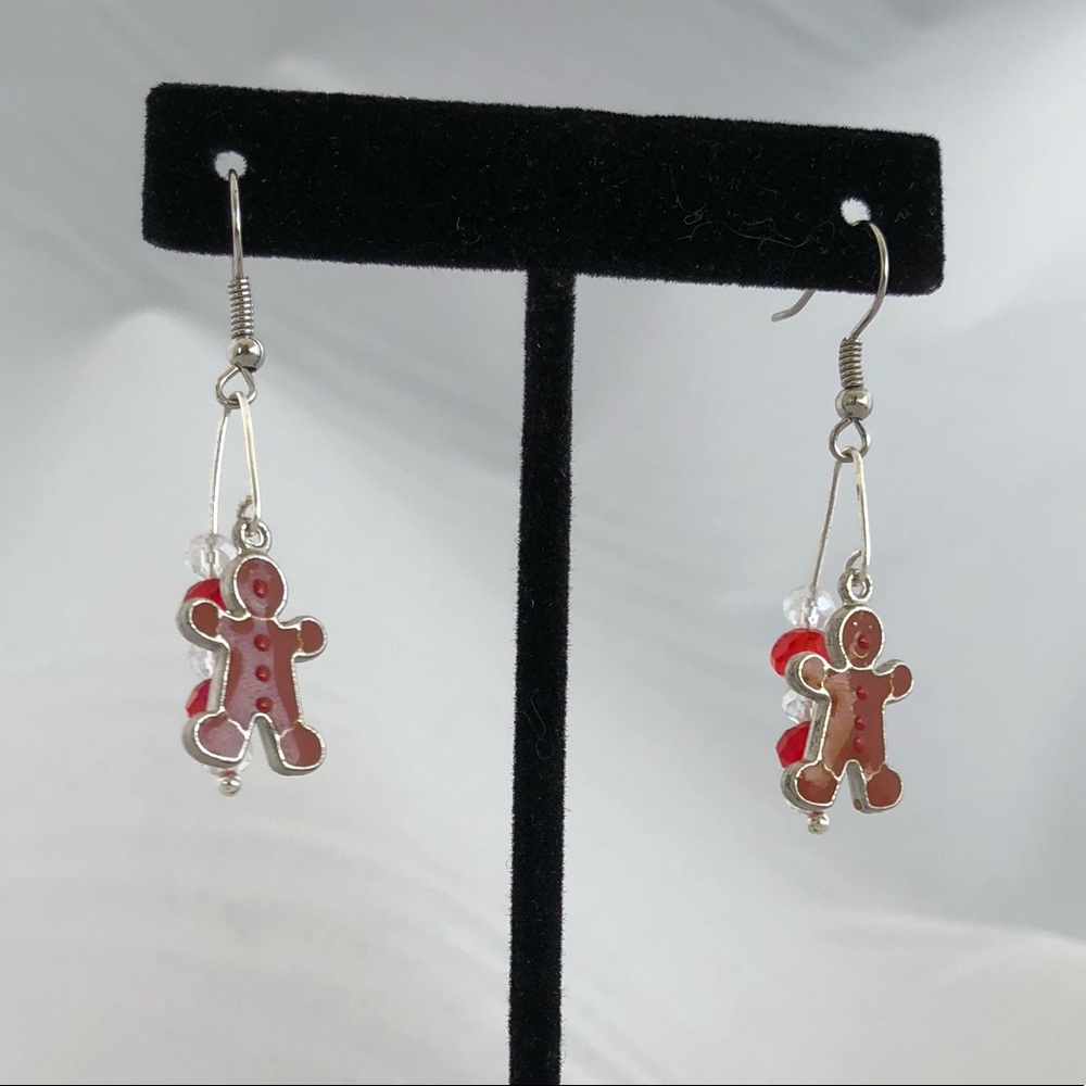 Handmade glass bead gingerbread man earrings